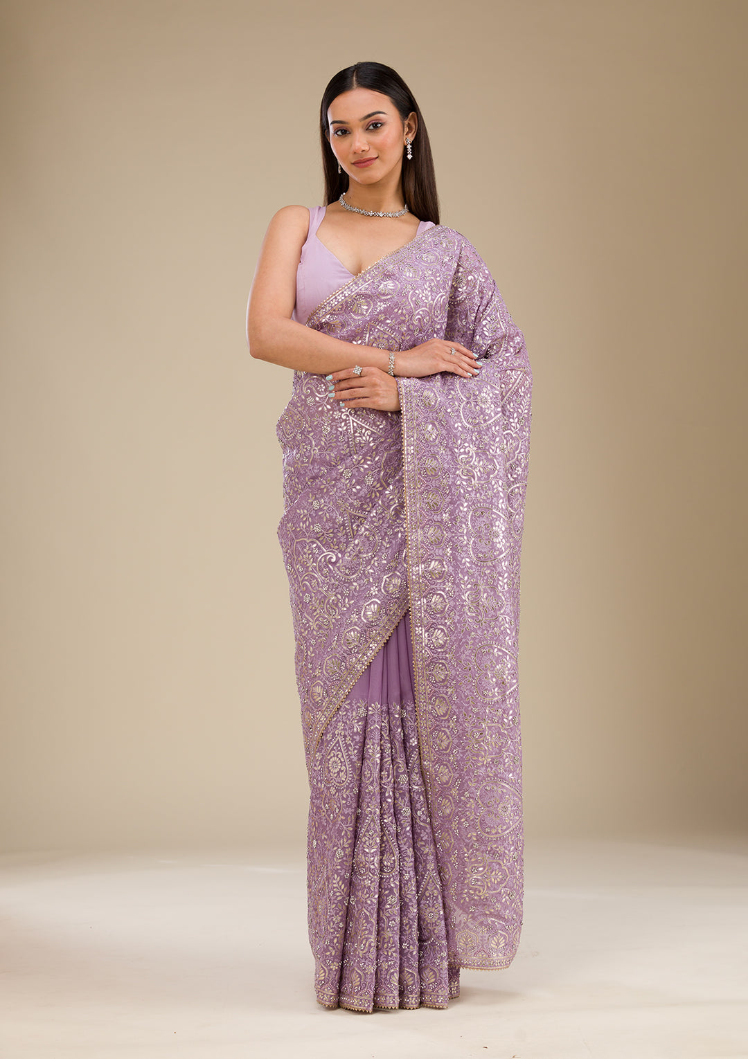 Lavender Threadwork Tissue Saree