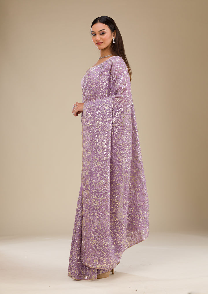 Lavender Threadwork Tissue Saree