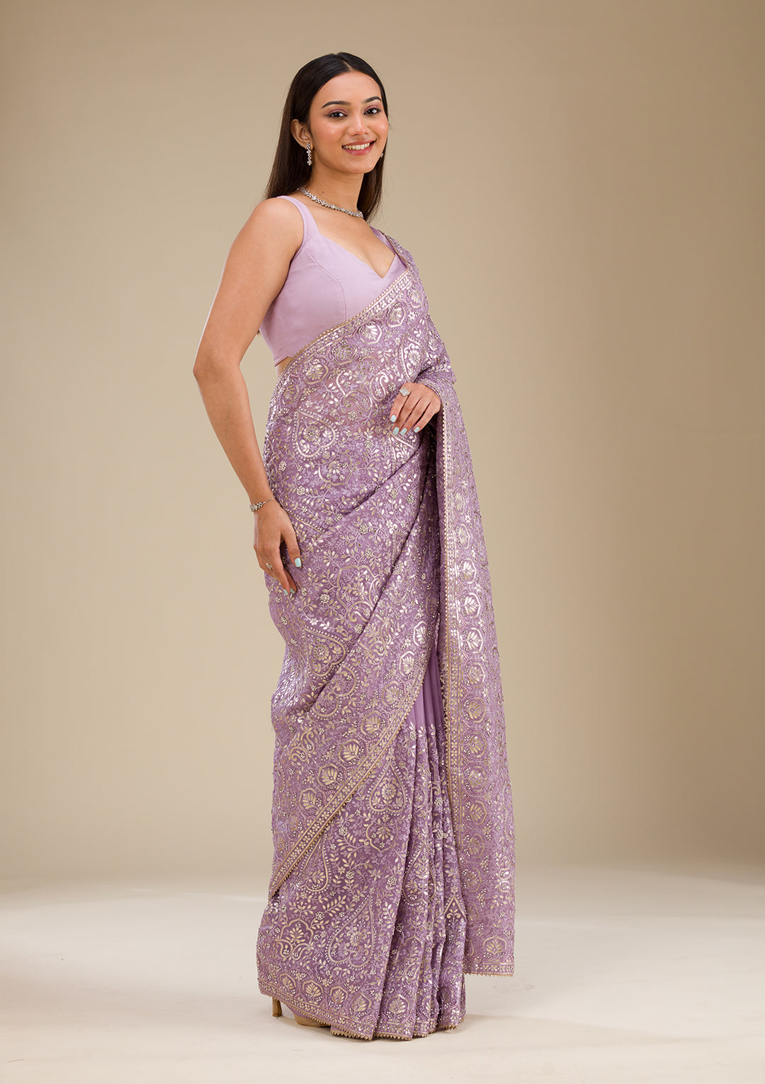 Lavender Threadwork Tissue Saree