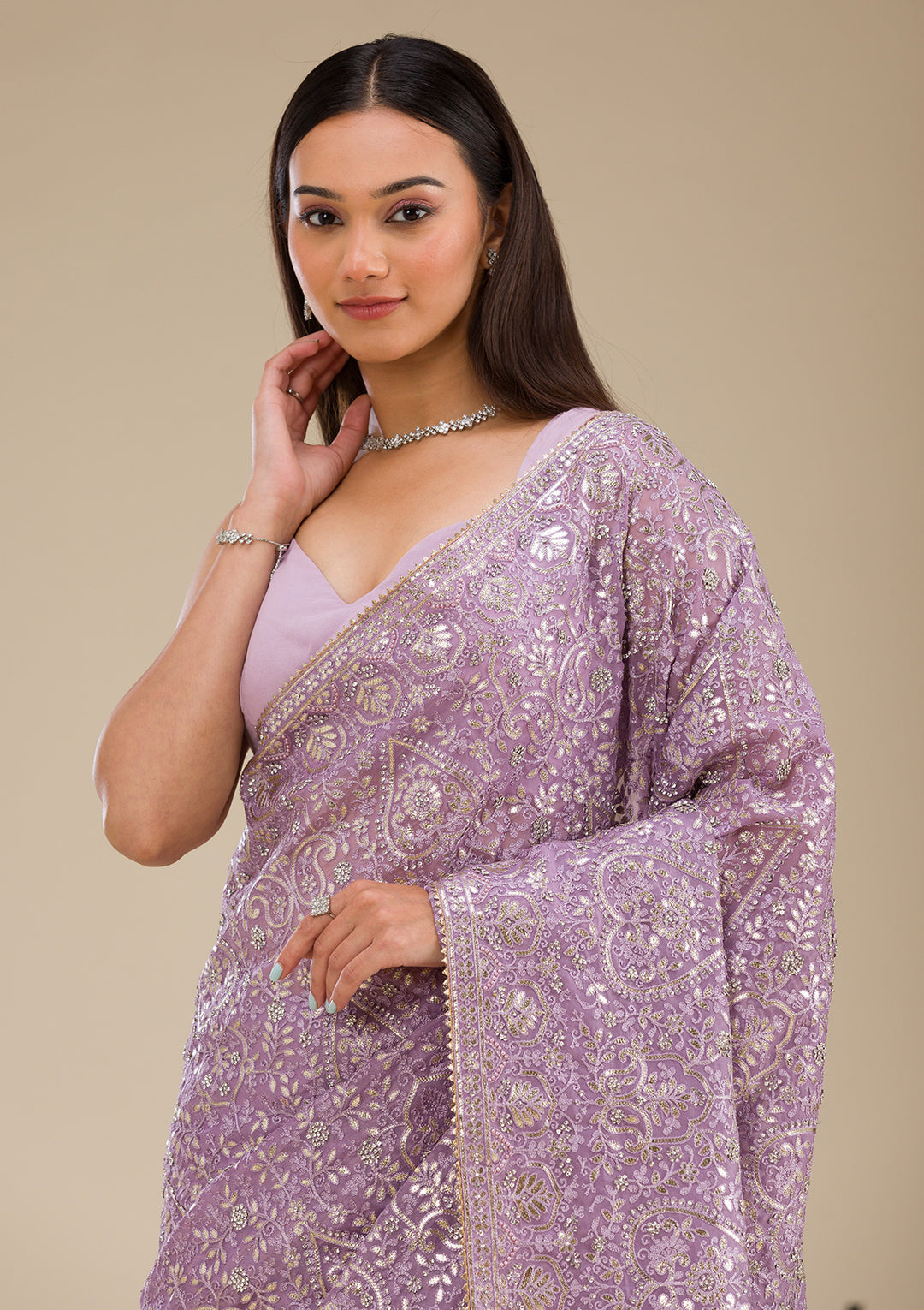Lavender Threadwork Tissue Saree