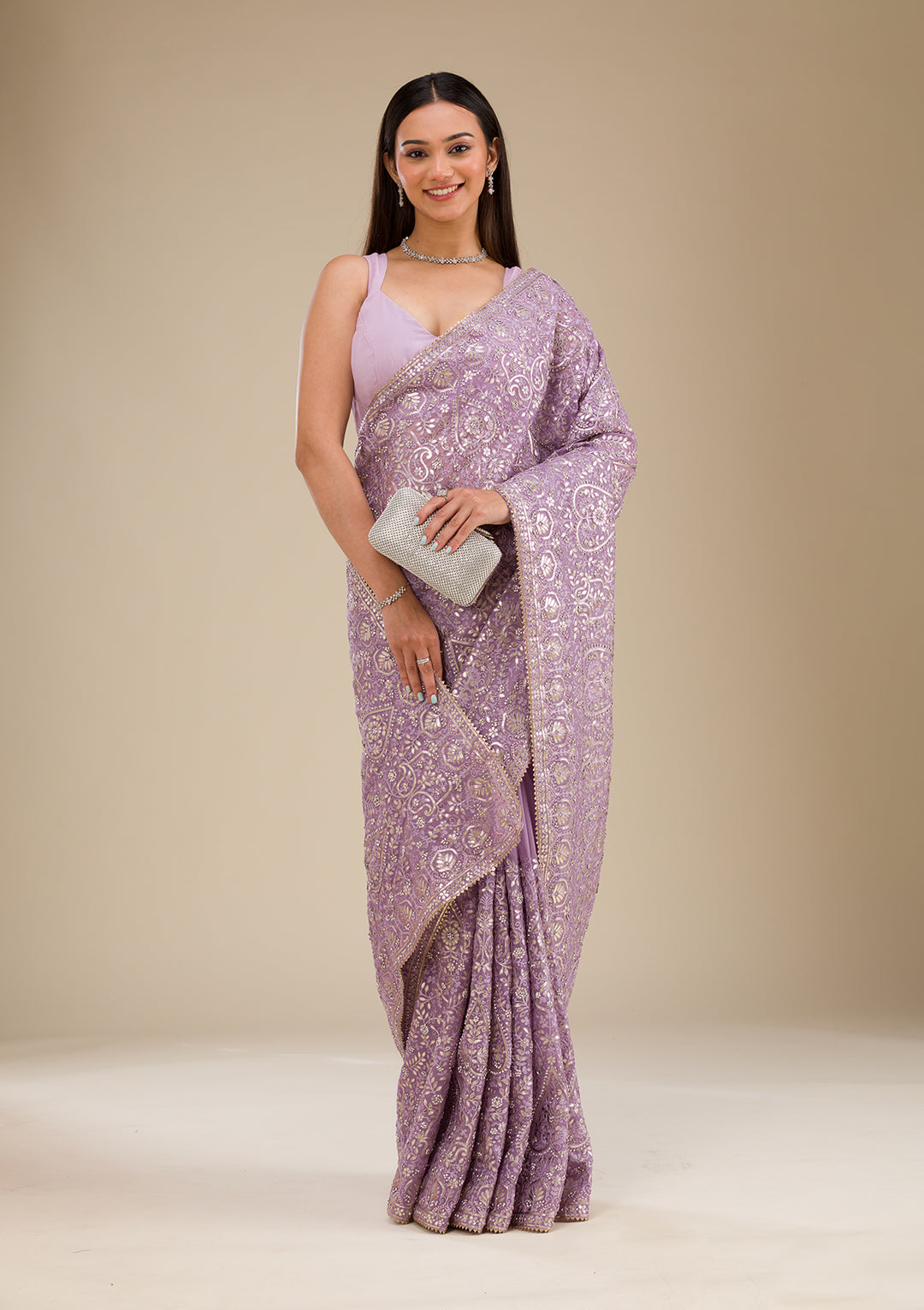 Lavender Threadwork Tissue Saree