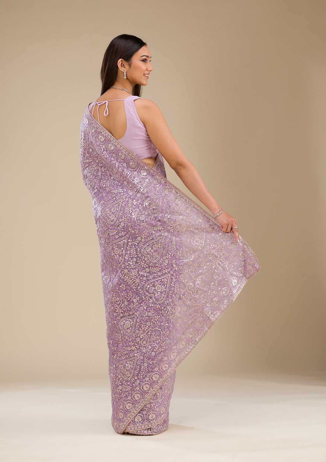 Lavender Threadwork Tissue Saree