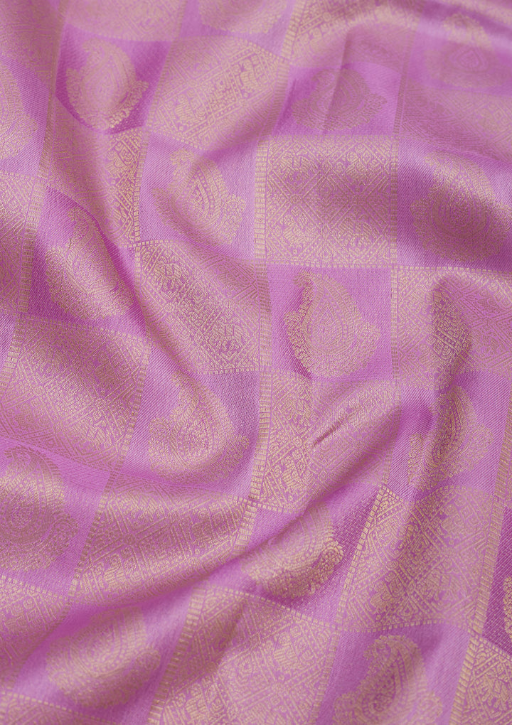 Lavender Pure Silk Jaal Silver Zariwork Saree With Matching Blouse Piece