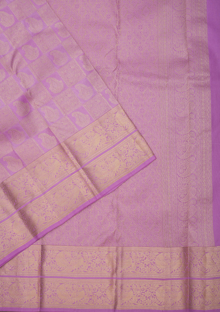 Lavender Pure Silk Jaal Silver Zariwork Saree With Matching Blouse Piece