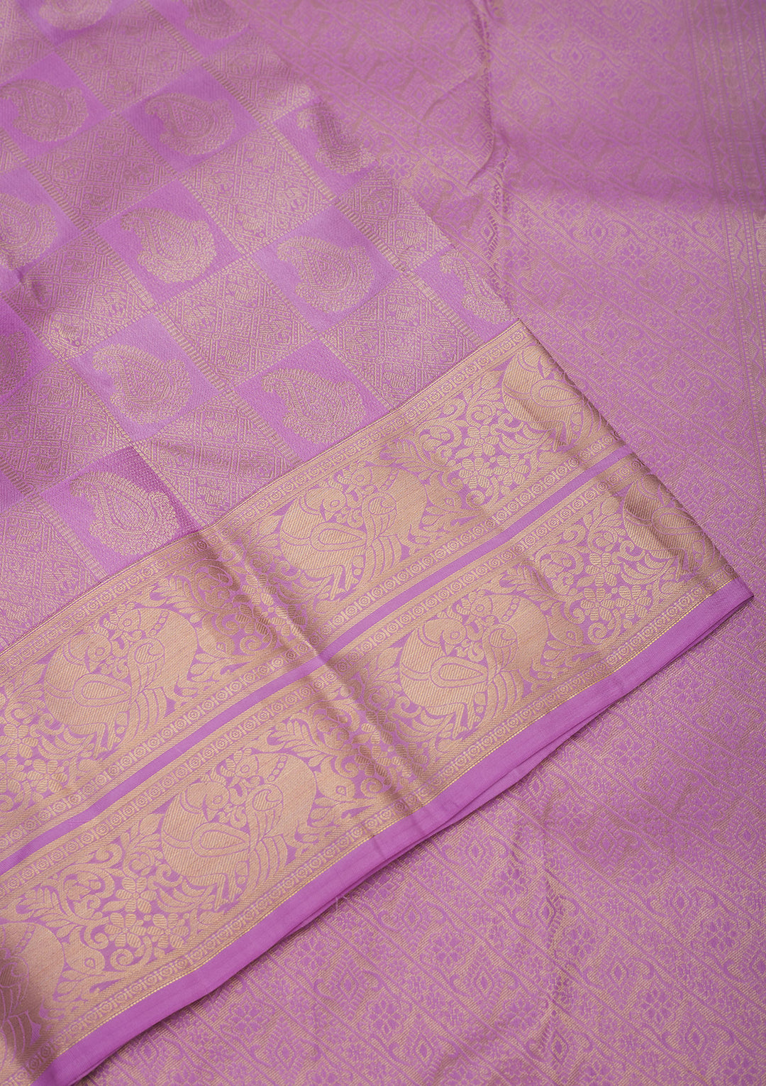Lavender Pure Silk Jaal Silver Zariwork Saree With Matching Blouse Piece