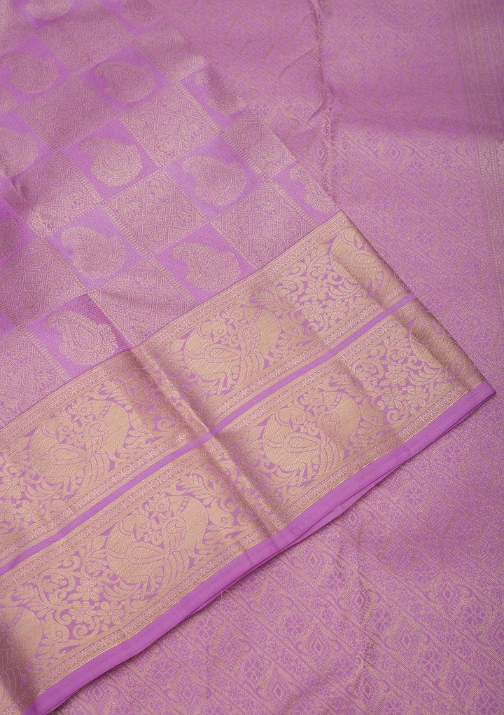 Lavender Pure Silk Jaal Silver Zariwork Saree With Matching Blouse Piece