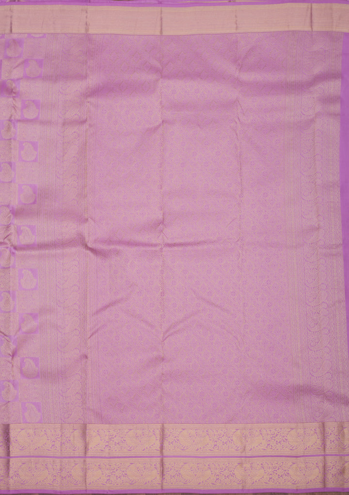 Lavender Pure Silk Jaal Silver Zariwork Saree With Matching Blouse Piece