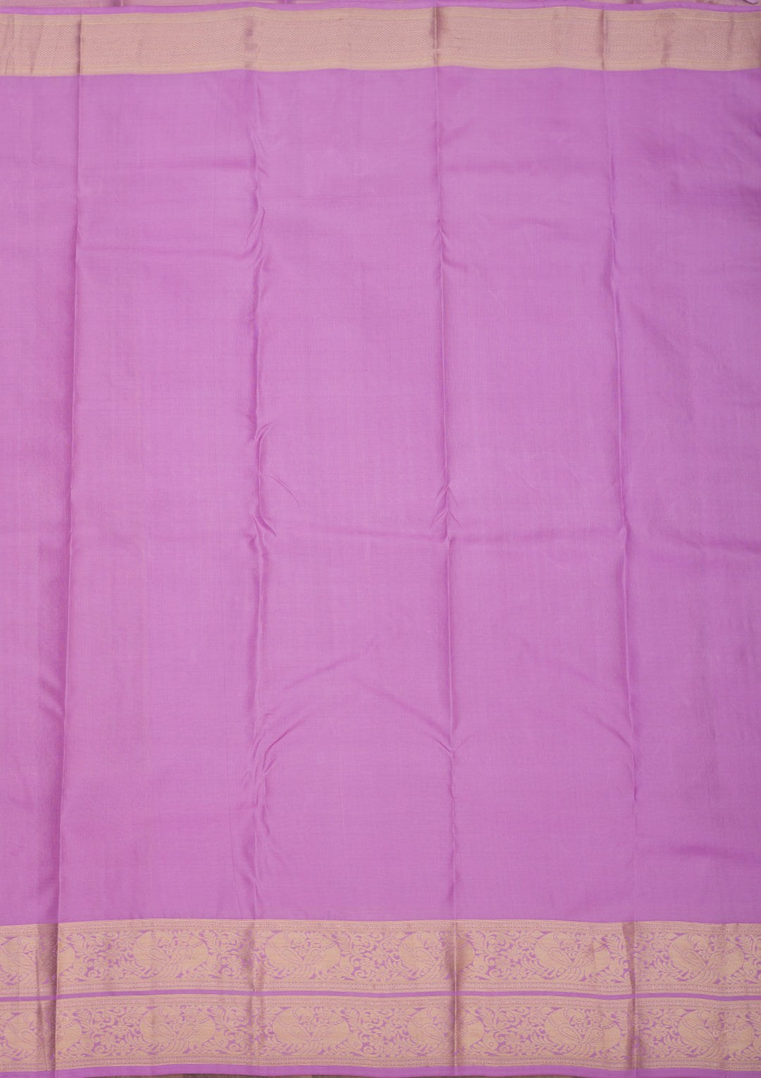 Lavender Pure Silk Jaal Silver Zariwork Saree With Matching Blouse Piece