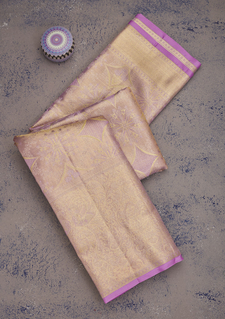 Lavender Tissue Jaal Gold Zariwork Saree With Matching Blouse Piece
