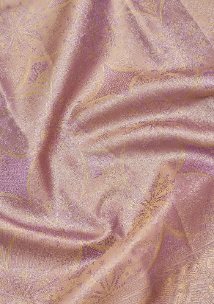 Lavender Tissue Jaal Gold Zariwork Saree With Matching Blouse Piece