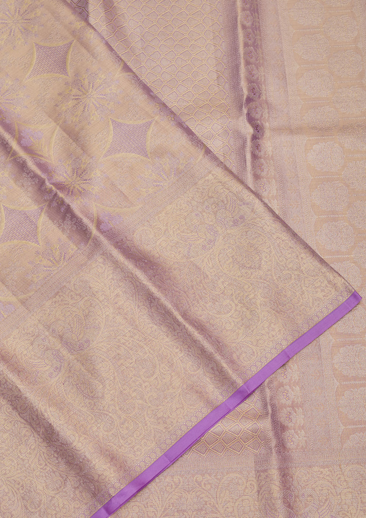 Lavender Tissue Jaal Gold Zariwork Saree With Matching Blouse Piece