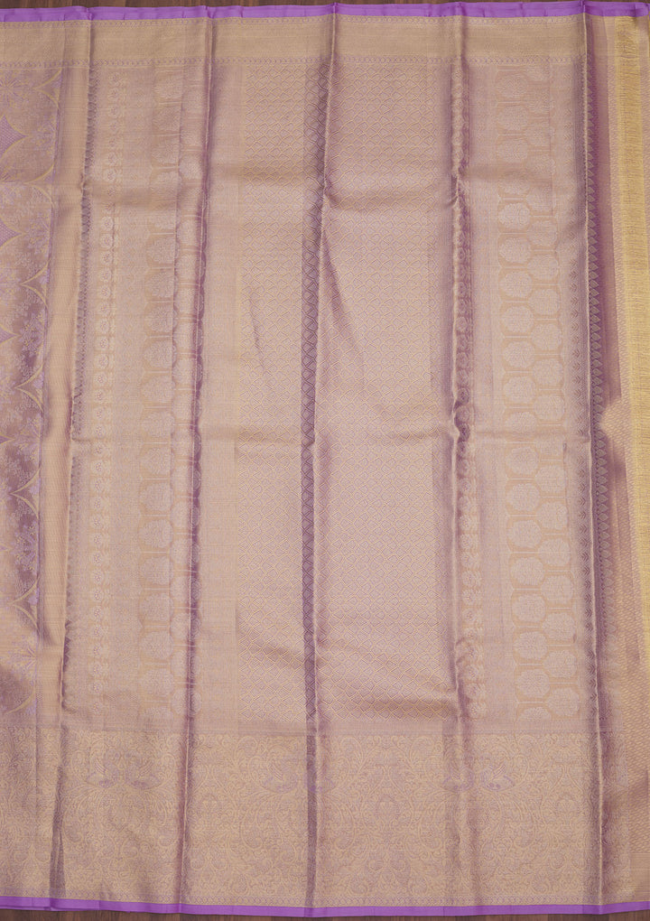 Lavender Tissue Jaal Gold Zariwork Saree With Matching Blouse Piece
