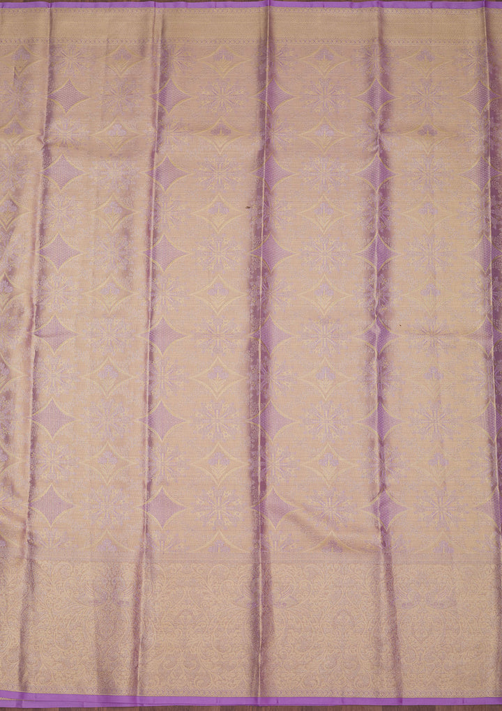 Lavender Tissue Jaal Gold Zariwork Saree With Matching Blouse Piece