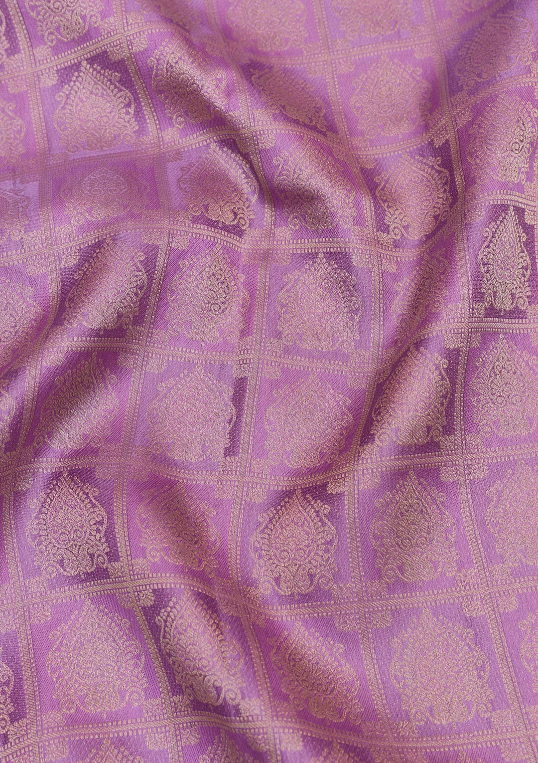 Lavender Pure Silk Jaal Gold Zariwork Saree With Matching Blouse Piece