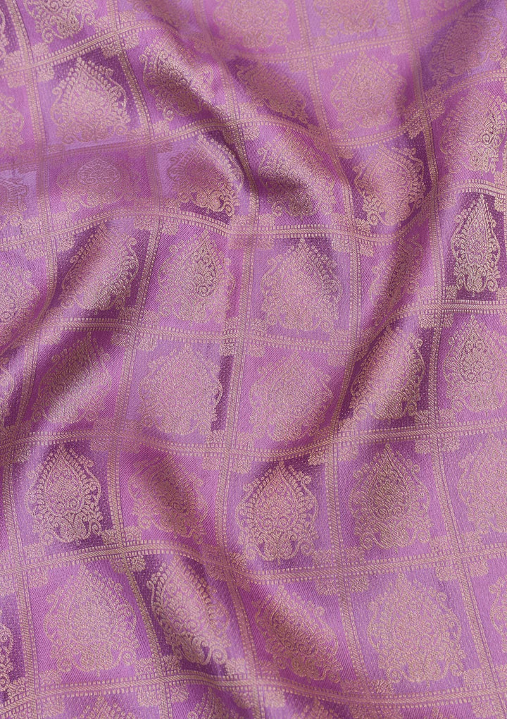 Lavender Pure Silk Jaal Gold Zariwork Saree With Matching Blouse Piece
