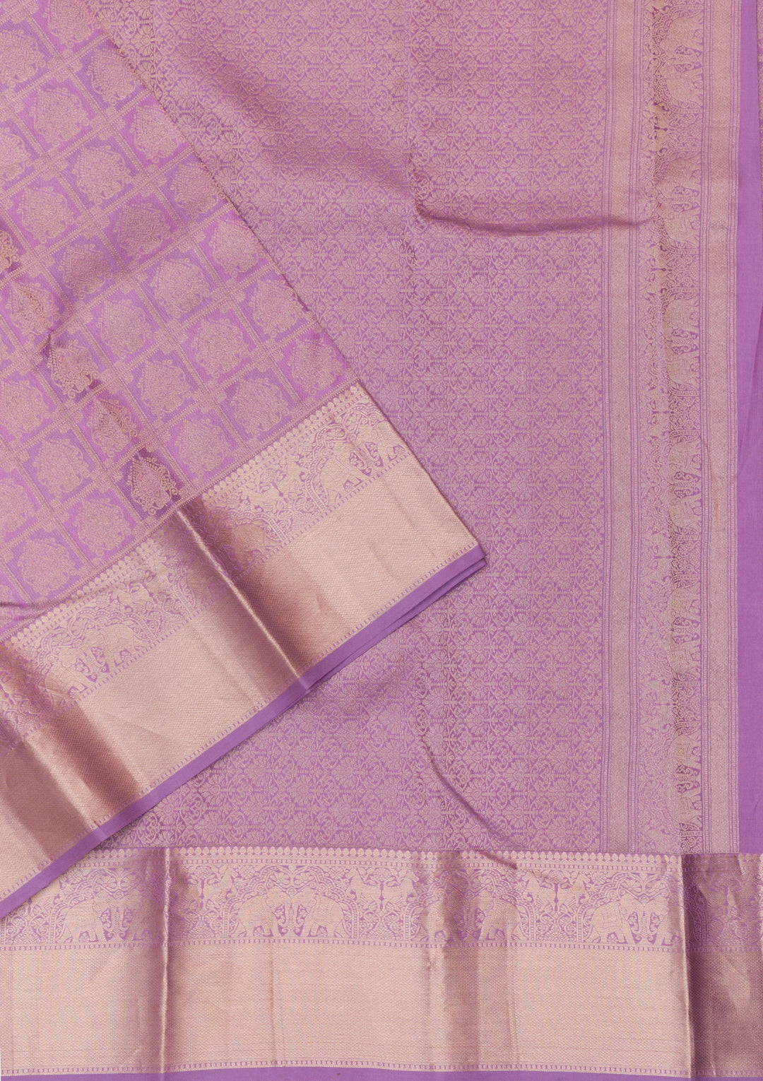 Lavender Pure Silk Jaal Gold Zariwork Saree With Matching Blouse Piece