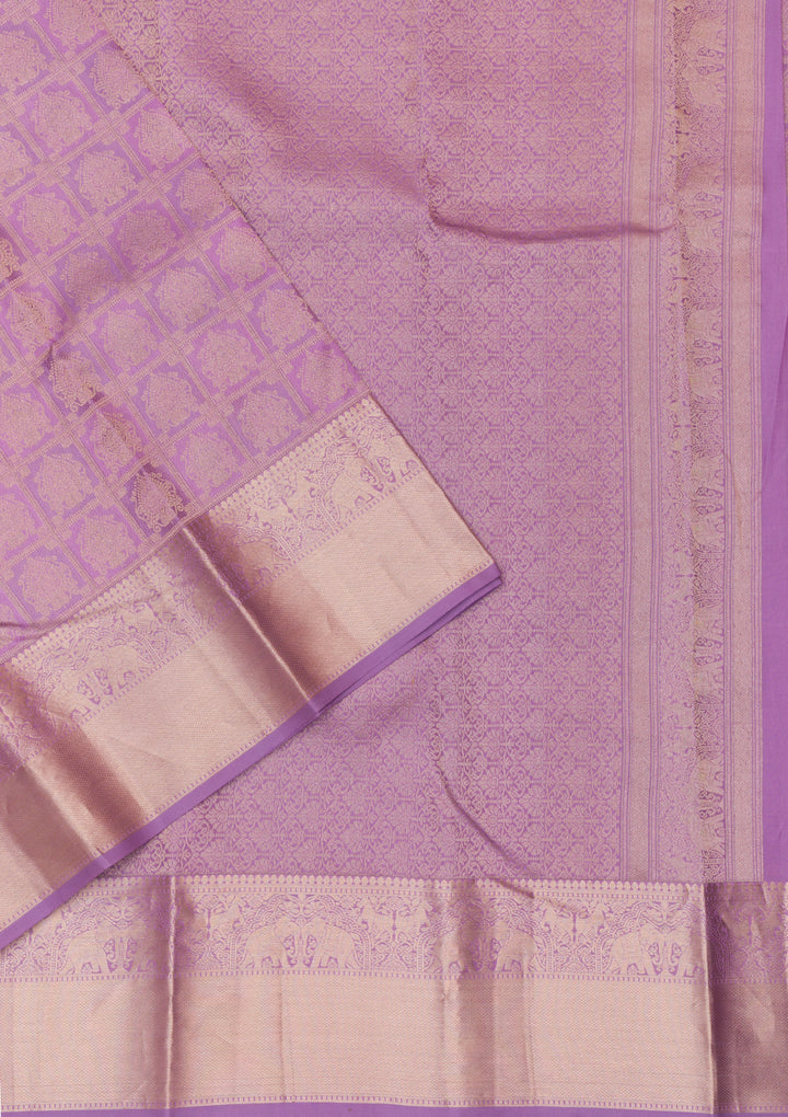 Lavender Pure Silk Jaal Gold Zariwork Saree With Matching Blouse Piece