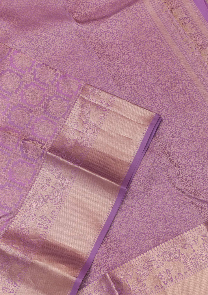 Lavender Pure Silk Jaal Gold Zariwork Saree With Matching Blouse Piece