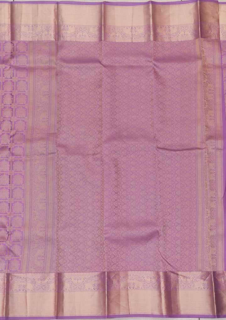 Lavender Pure Silk Jaal Gold Zariwork Saree With Matching Blouse Piece