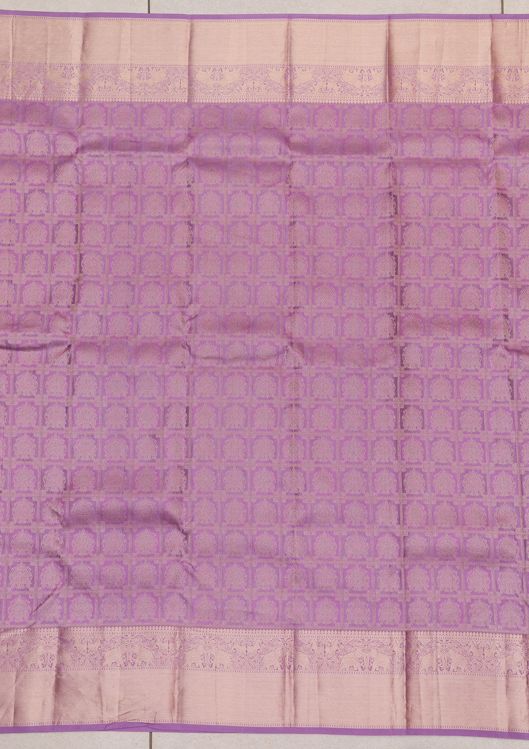 Lavender Pure Silk Jaal Gold Zariwork Saree With Matching Blouse Piece
