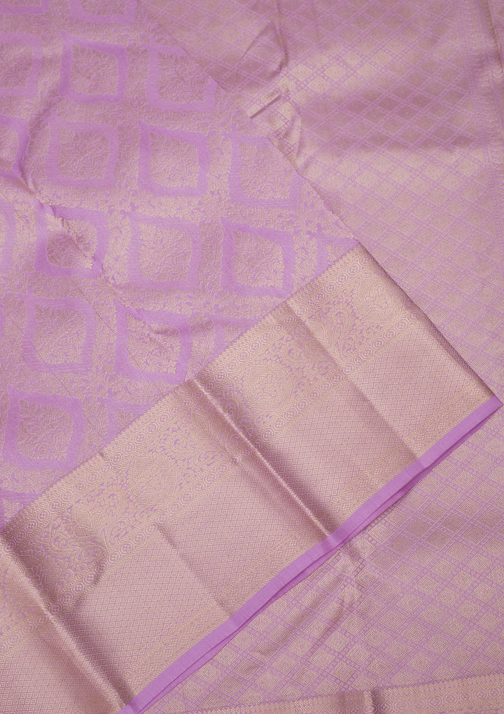 Lavender Pure Silk Jaal Gold Zariwork Saree With Matching Blouse Piece