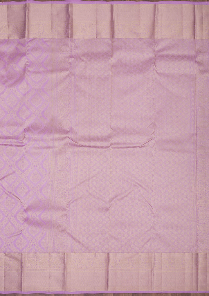 Lavender Pure Silk Jaal Gold Zariwork Saree With Matching Blouse Piece