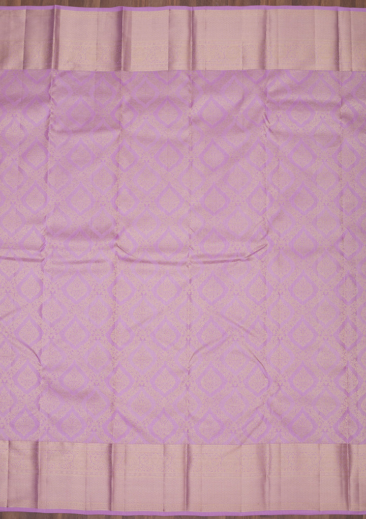 Lavender Pure Silk Jaal Gold Zariwork Saree With Matching Blouse Piece