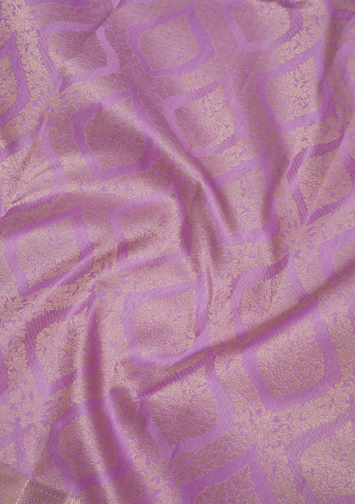 Lavender Pure Silk Jaal Gold Zariwork Saree With Matching Blouse Piece