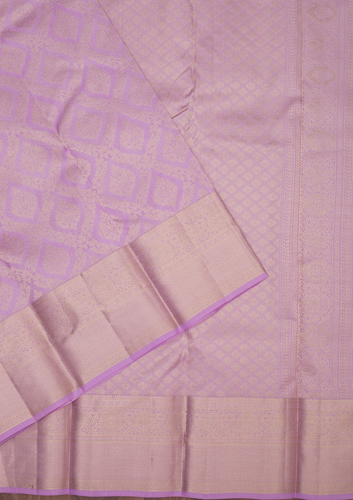 Lavender Pure Silk Jaal Gold Zariwork Saree With Matching Blouse Piece