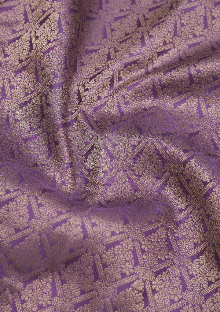 Lavender Silk Jaal Gold Zariwork Saree With Matching Blouse Piece
