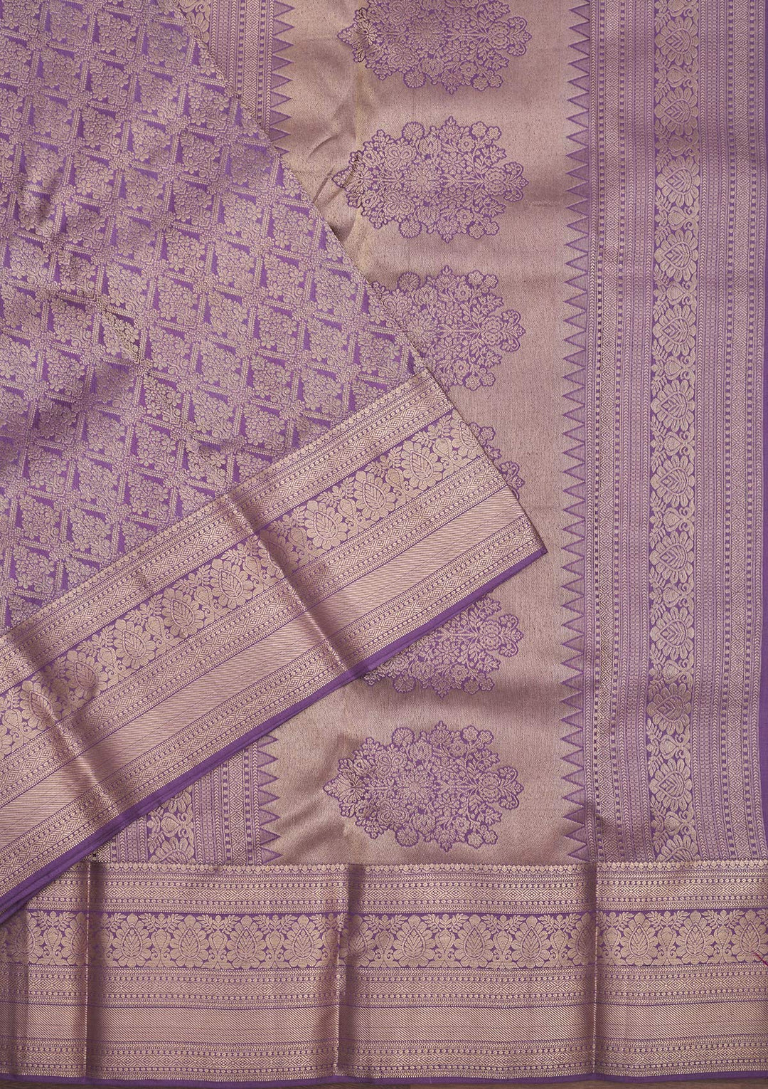Lavender Silk Jaal Gold Zariwork Saree With Matching Blouse Piece