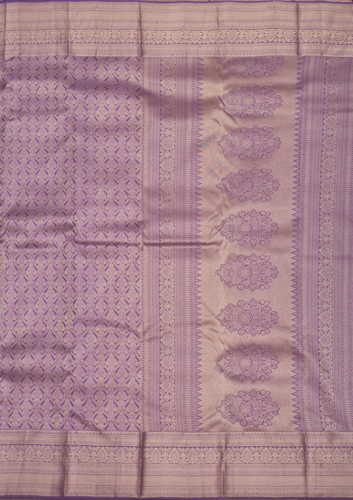 Lavender Silk Jaal Gold Zariwork Saree With Matching Blouse Piece