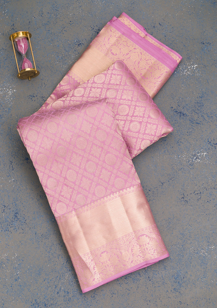 Lavender Silk Jaal Gold Zariwork Saree With Matching Blouse Piece