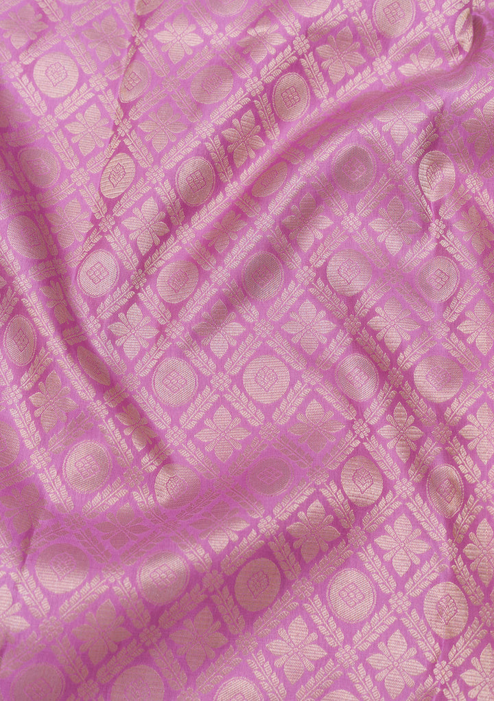 Lavender Silk Jaal Gold Zariwork Saree With Matching Blouse Piece