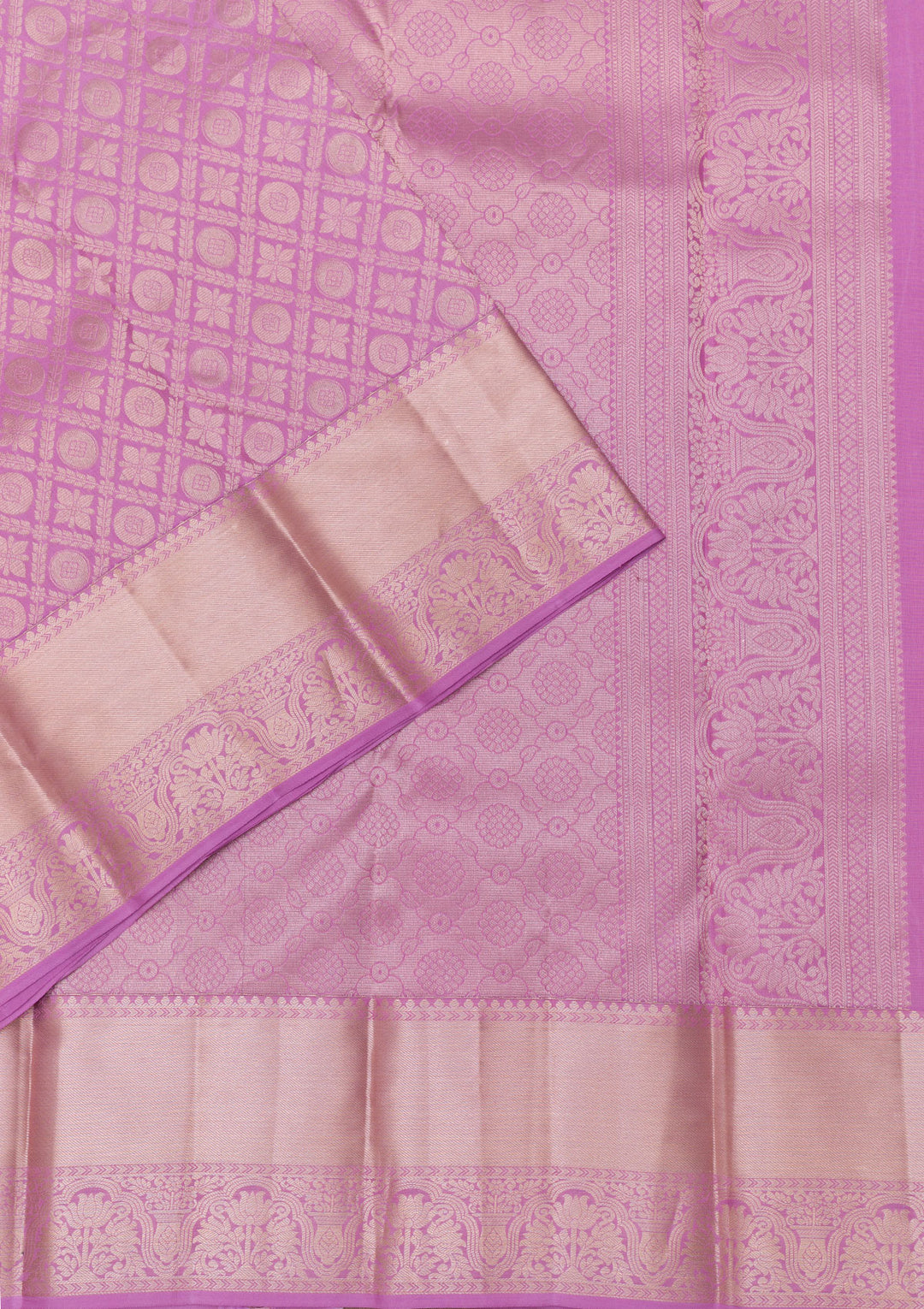 Lavender Silk Jaal Gold Zariwork Saree With Matching Blouse Piece