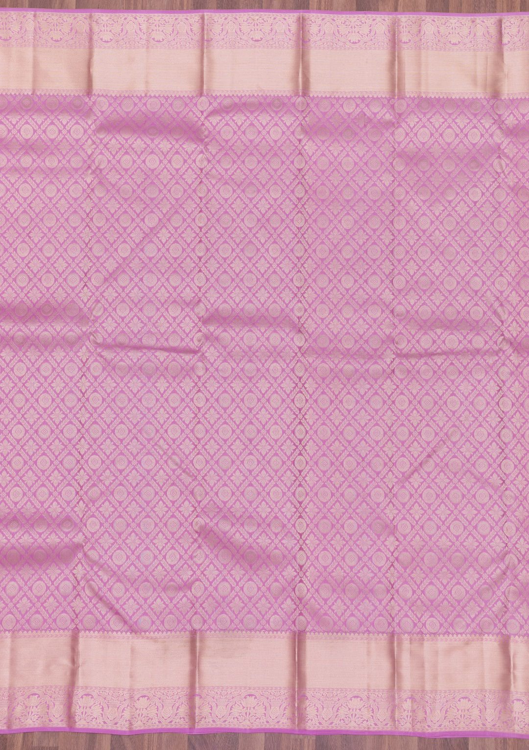 Lavender Silk Jaal Gold Zariwork Saree With Matching Blouse Piece