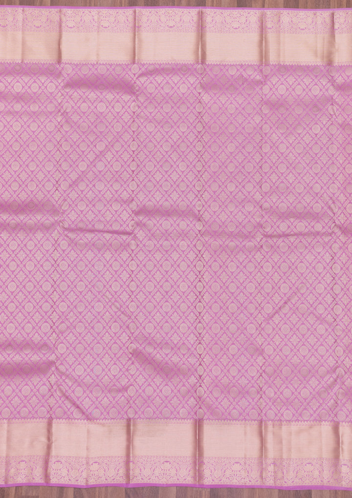 Lavender Silk Jaal Gold Zariwork Saree With Matching Blouse Piece
