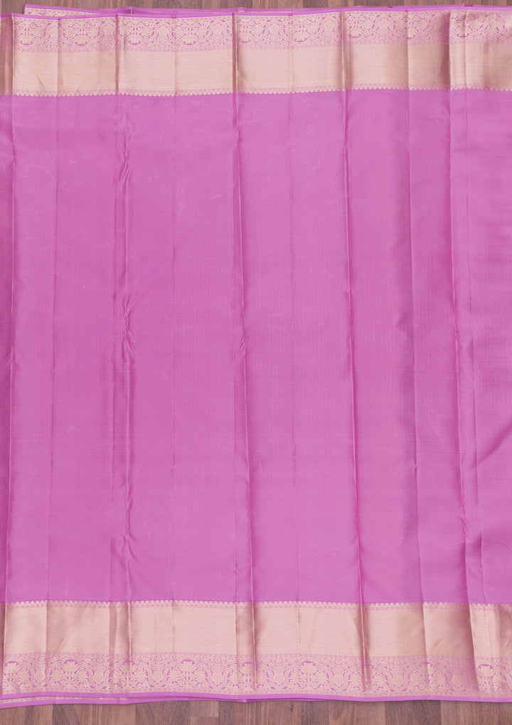 Lavender Silk Jaal Gold Zariwork Saree With Matching Blouse Piece