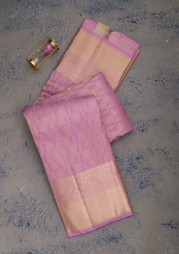 Lavender Pure Silk Jaal Zariwork Saree With Matching Blouse Piece