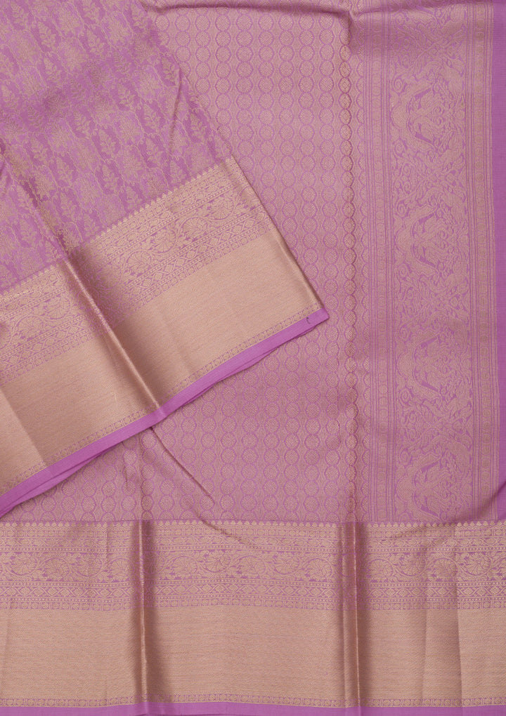 Lavender Pure Silk Jaal Zariwork Saree With Matching Blouse Piece