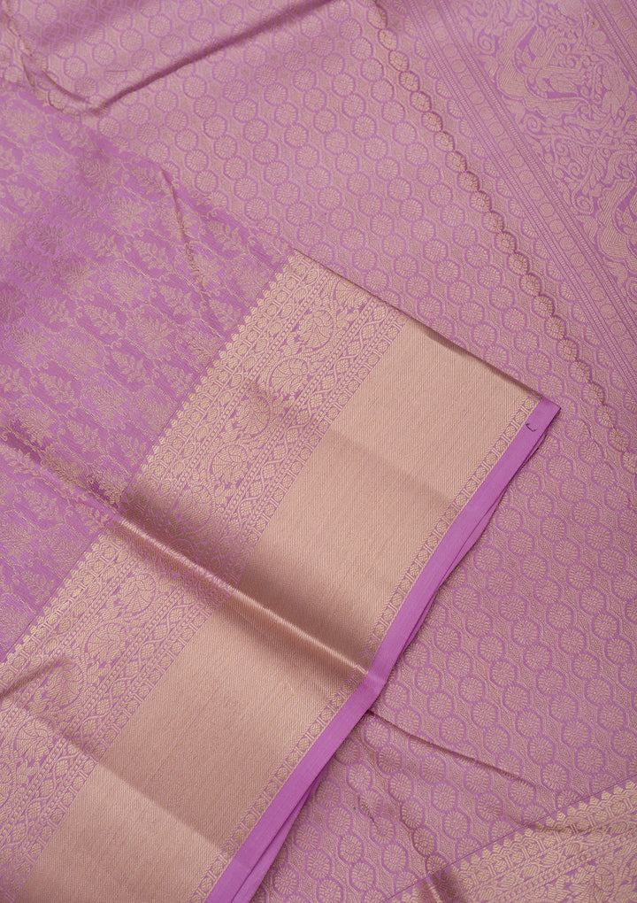Lavender Pure Silk Jaal Zariwork Saree With Matching Blouse Piece