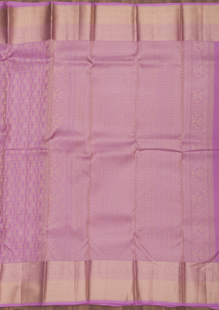Lavender Pure Silk Jaal Zariwork Saree With Matching Blouse Piece