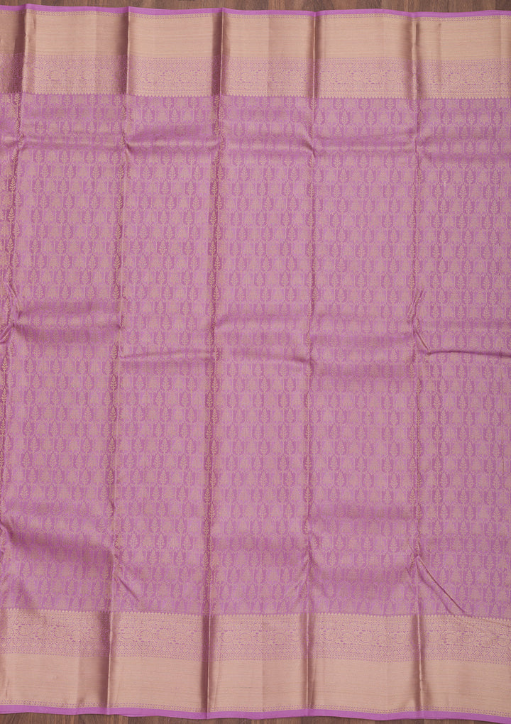 Lavender Pure Silk Jaal Zariwork Saree With Matching Blouse Piece
