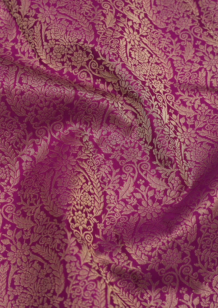 Lavender Silk Jaal Gold Zariwork Saree With Matching Blouse Piece