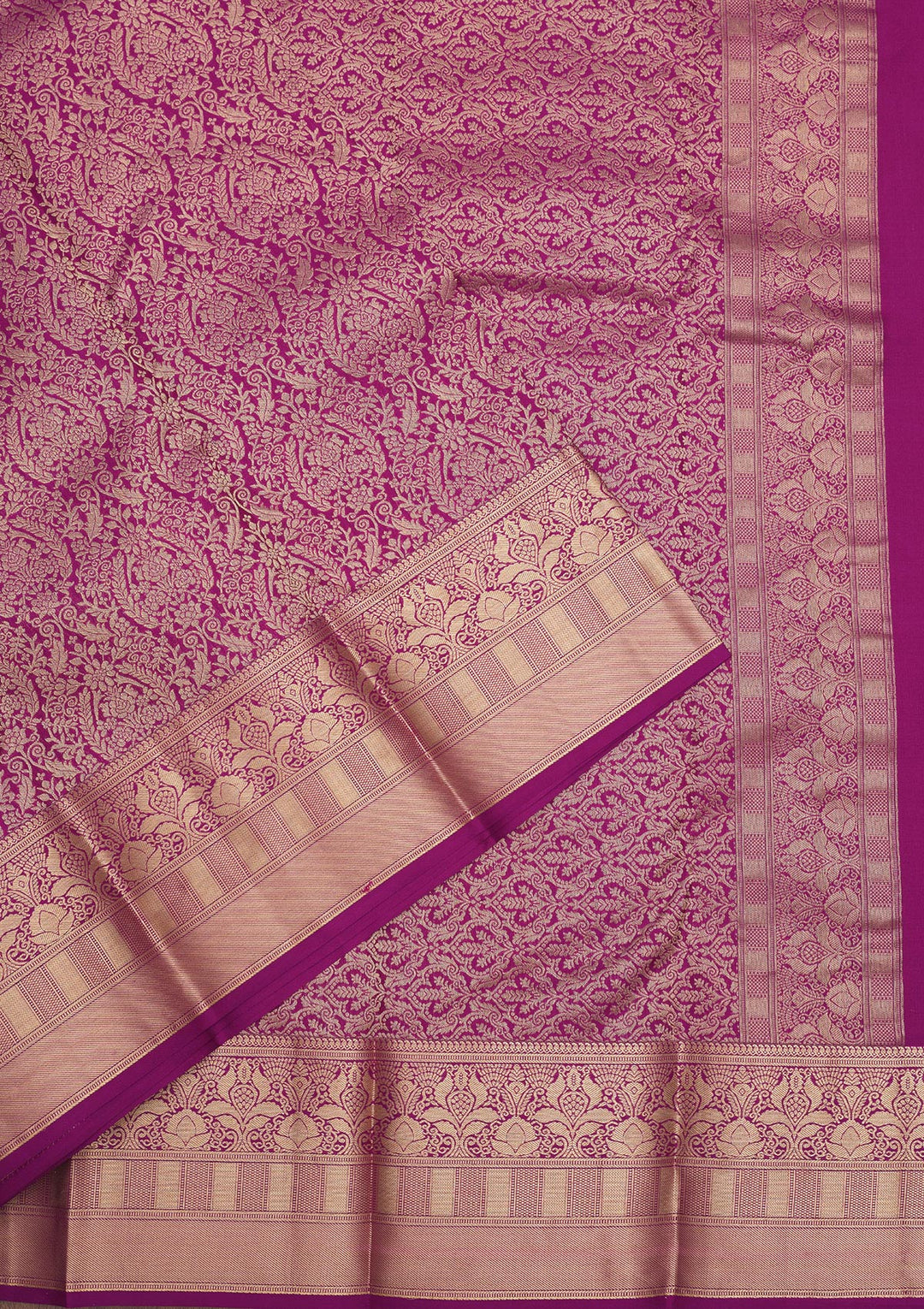 Lavender Silk Jaal Gold Zariwork Saree With Matching Blouse Piece