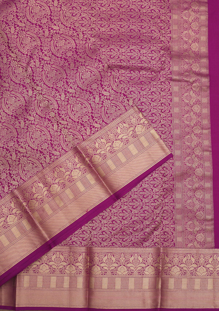 Lavender Silk Jaal Gold Zariwork Saree With Matching Blouse Piece