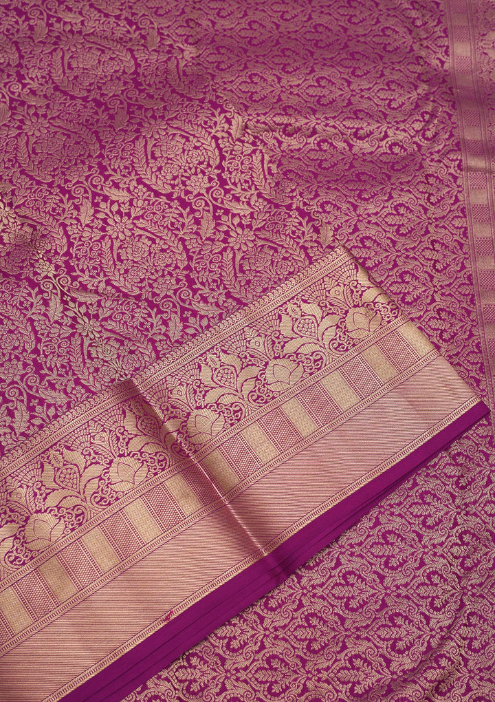 Lavender Silk Jaal Gold Zariwork Saree With Matching Blouse Piece
