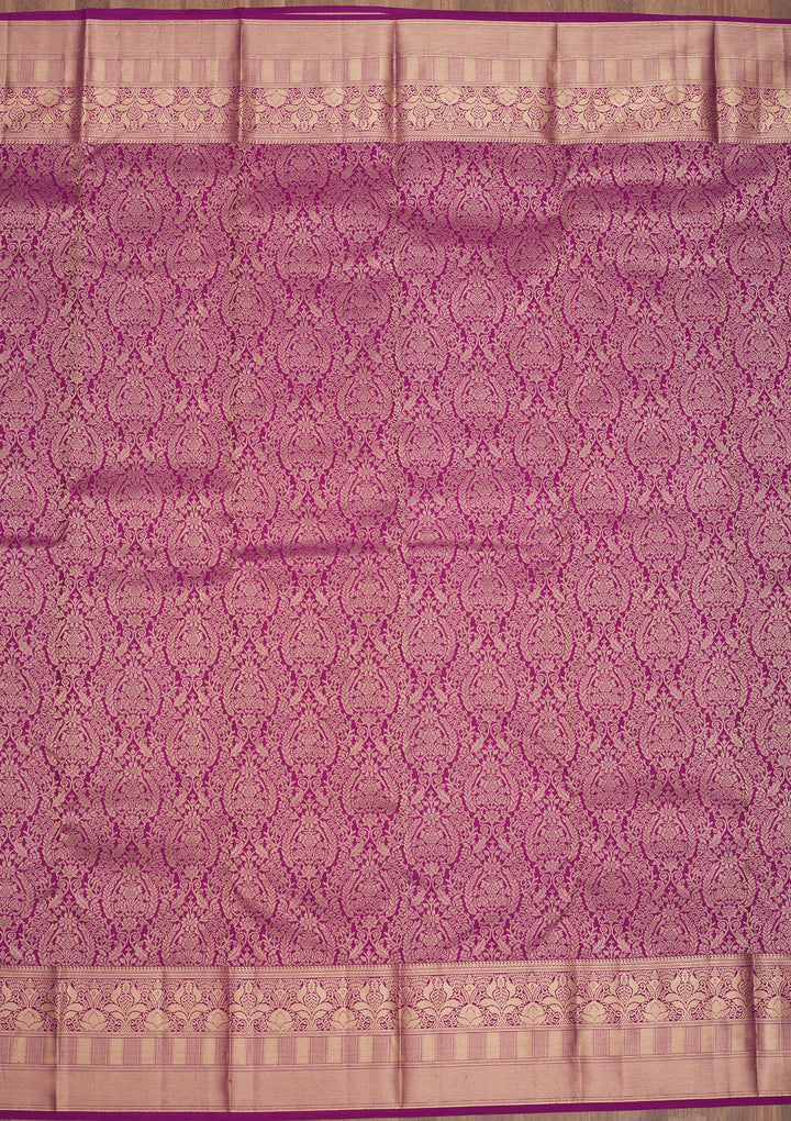 Lavender Silk Jaal Gold Zariwork Saree With Matching Blouse Piece