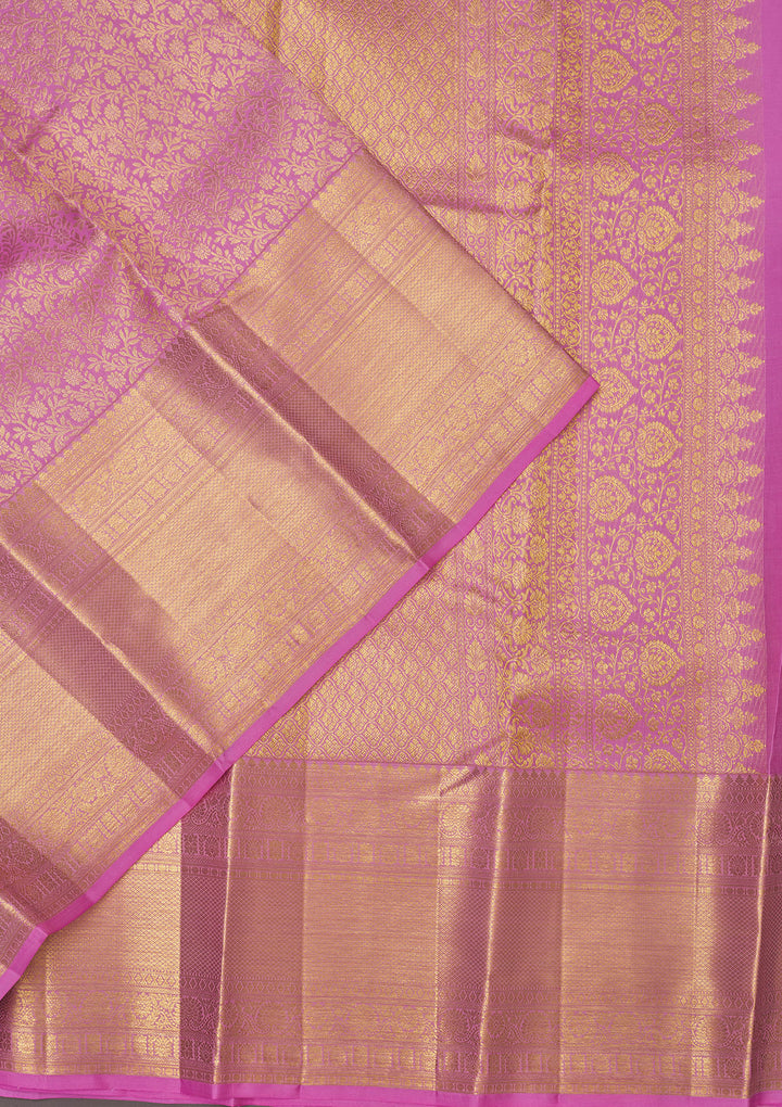 Lavender Silk Jaal Gold Zariwork Saree With Matching Blouse Piece