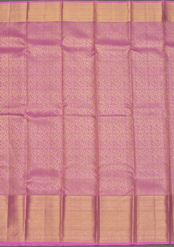 Lavender Silk Jaal Gold Zariwork Saree With Matching Blouse Piece